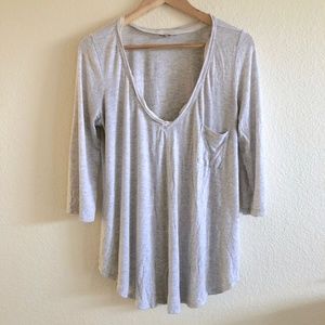 Anthropologie Bordeaux Gray Chiffon-Trimmed Top